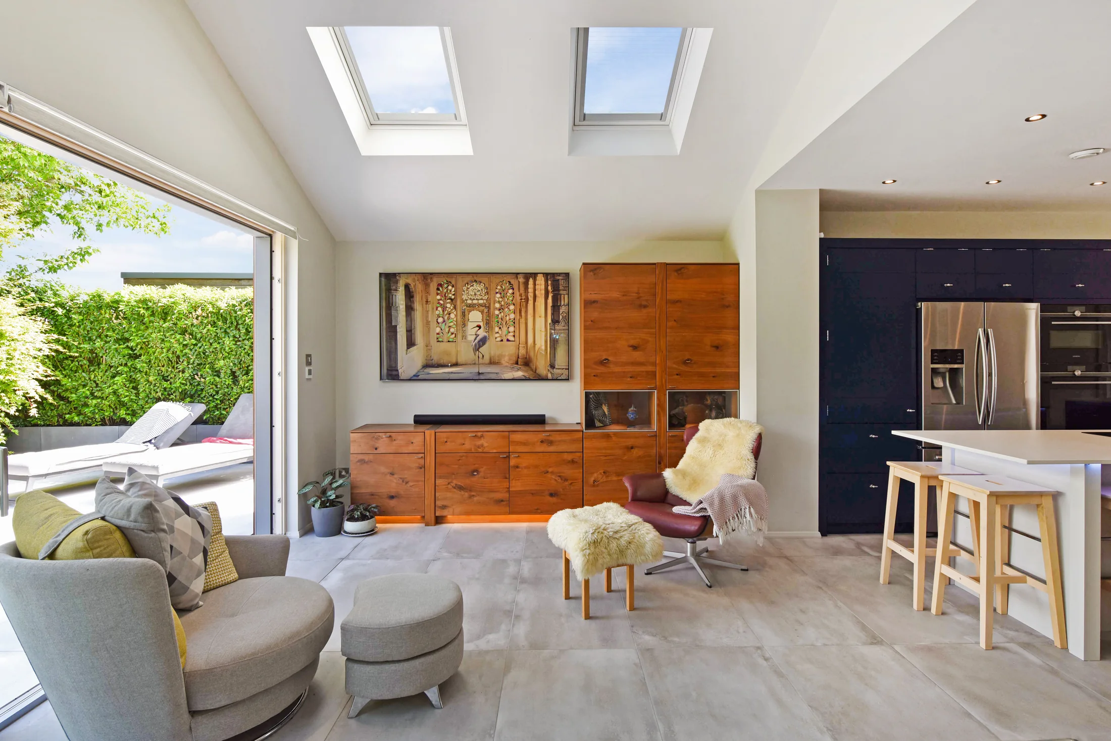 Highclear's open kitchen, dining and living space